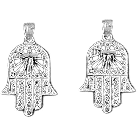Sterling Silver 29mm Hamsa with Chai Earrings