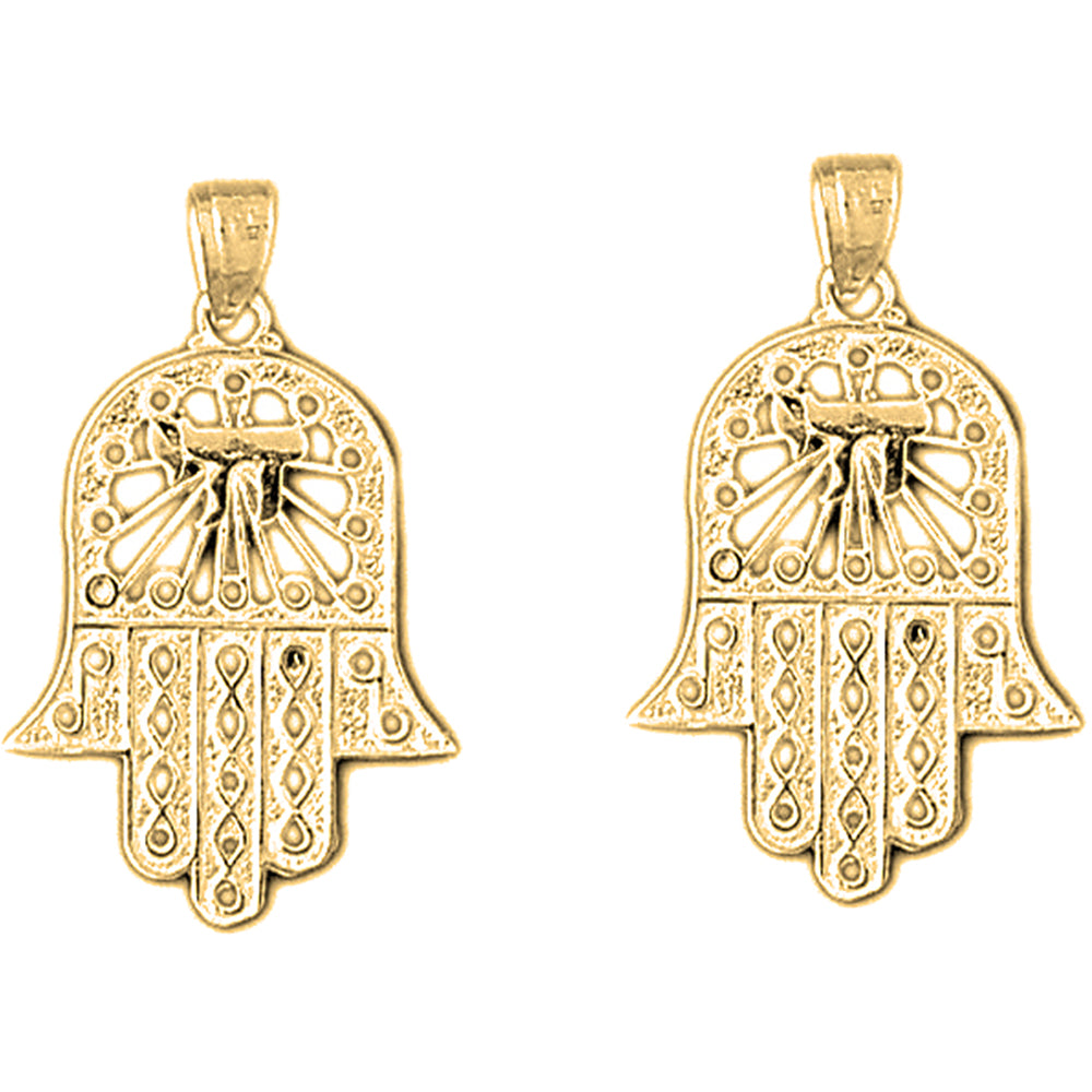 14K or 18K Gold 29mm Hamsa with Chai Earrings