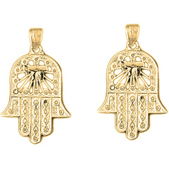 Yellow Gold-plated Silver 29mm Hamsa with Chai Earrings