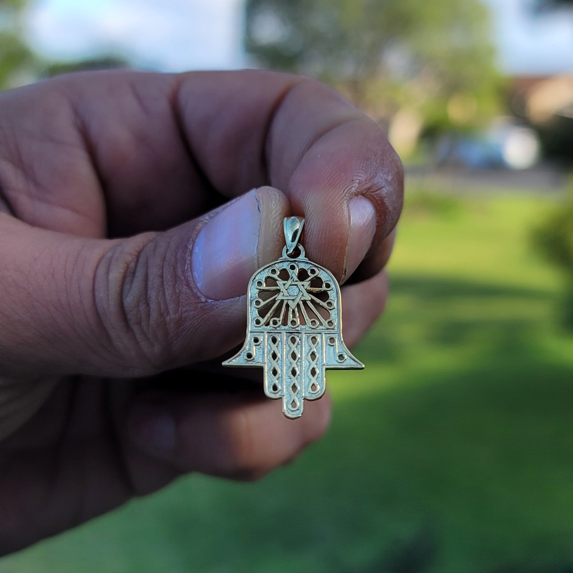 14K or 18K Gold Hamsa & Star of David Pendant