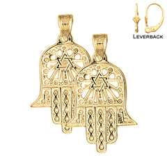Sterling Silver 30mm Hamsa & Star of David Earrings (White or Yellow Gold Plated)