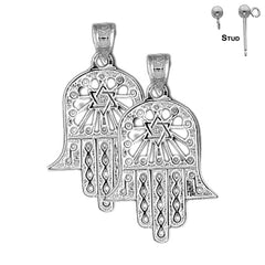 Pendientes de plata de ley de 30 mm con estrella de David y Hamsa (chapados en oro blanco o amarillo)