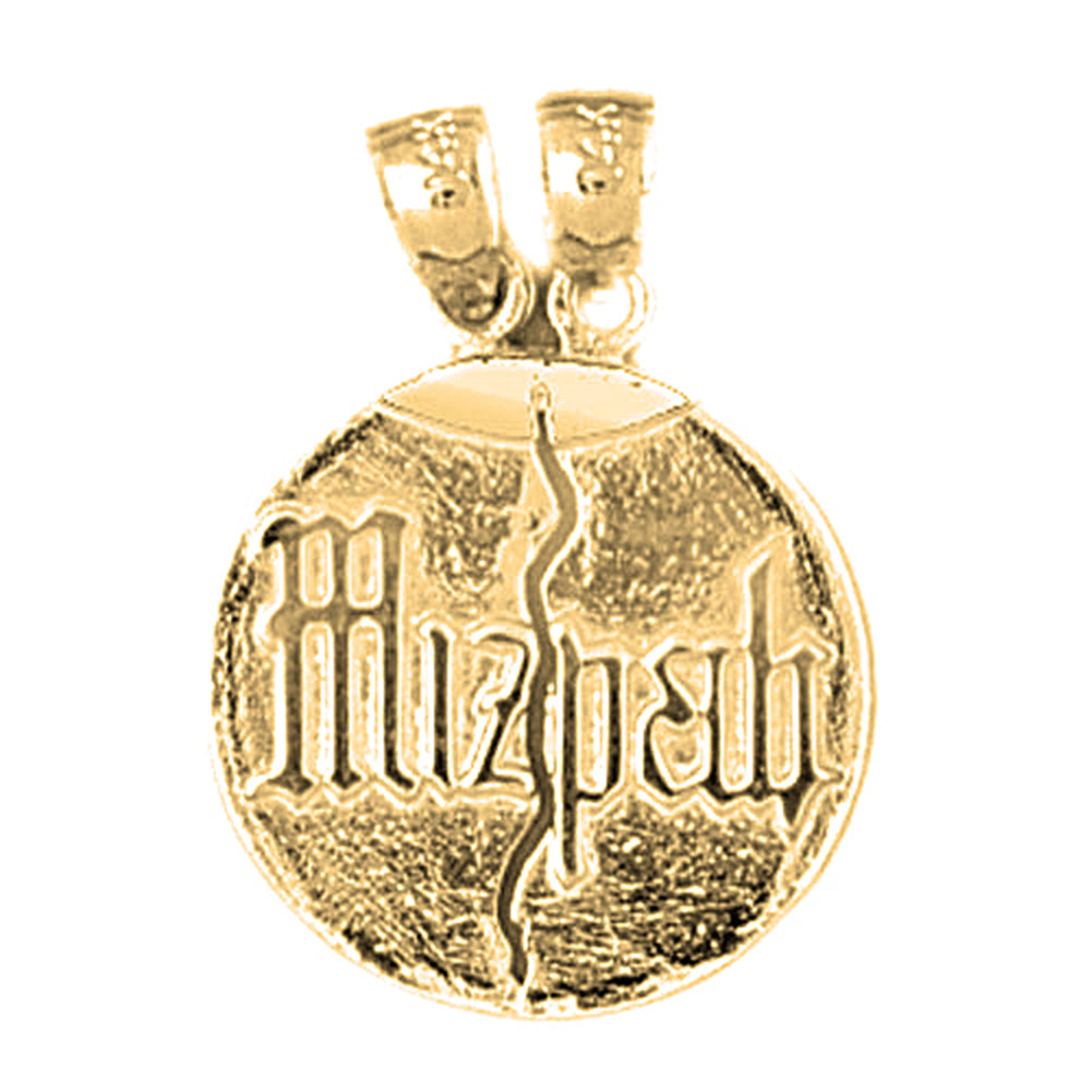 14K or 18K Gold Breakable Round Mizpah Pendant