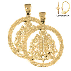 Sterling Silver 44mm Ten Commandments Earrings (White or Yellow Gold Plated)