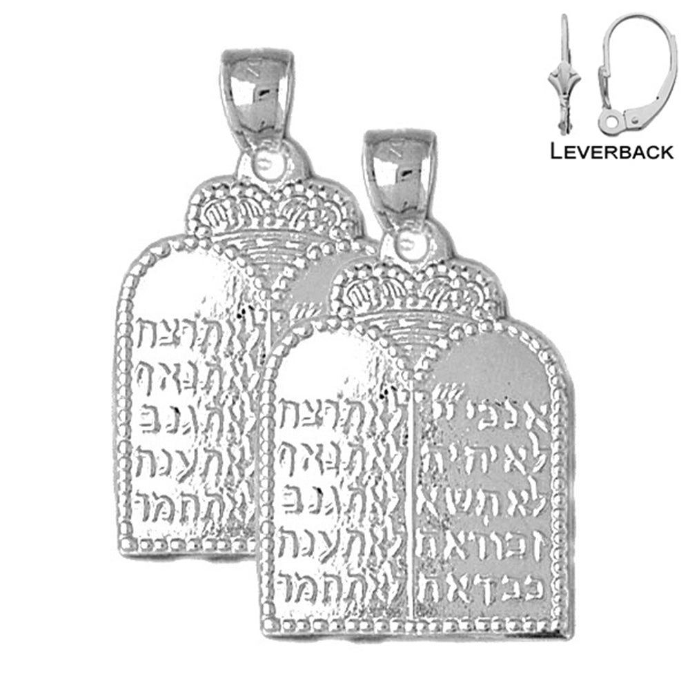 Sterling Silver 33mm Ten Commandments Earrings (White or Yellow Gold Plated)