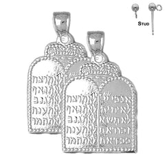 Sterling Silver 33mm Ten Commandments Earrings (White or Yellow Gold Plated)