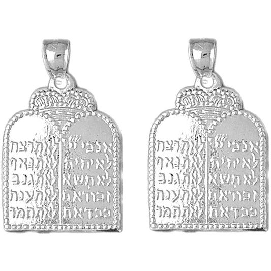 Sterling Silver 33mm Ten Commandments Earrings