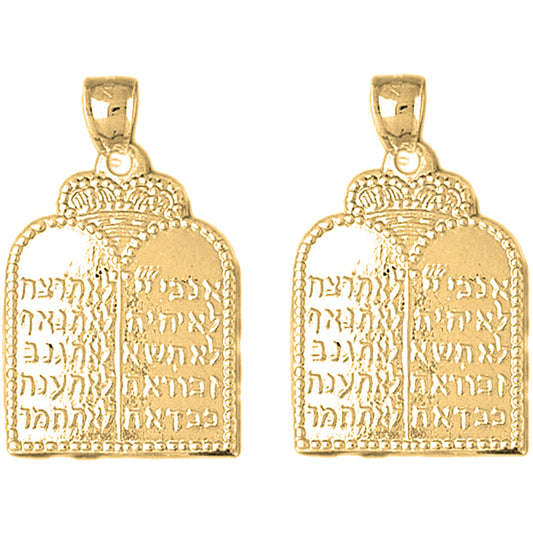 Yellow Gold-plated Silver 33mm Ten Commandments Earrings