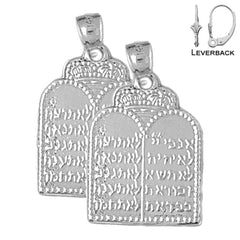 Sterling Silver 26mm Ten Commandments Earrings (White or Yellow Gold Plated)