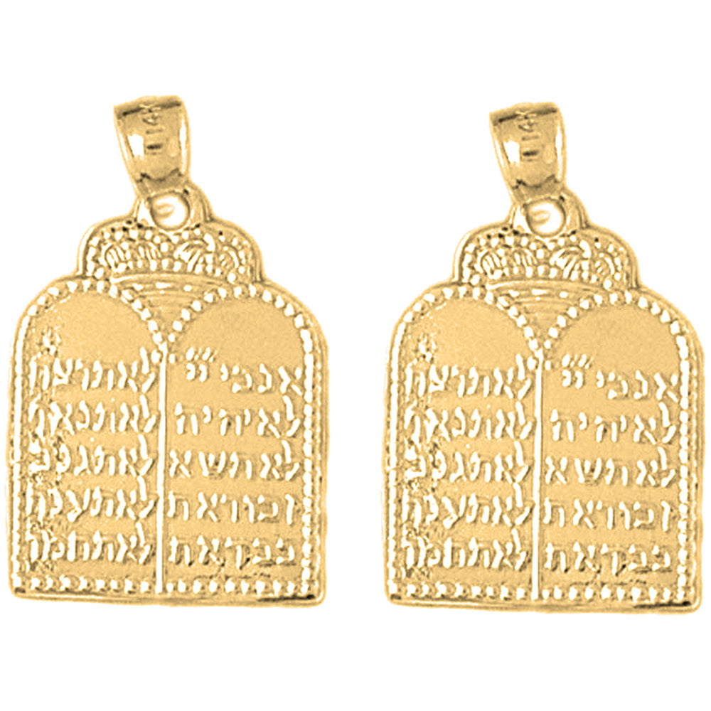 Yellow Gold-plated Silver 26mm Ten Commandments Earrings