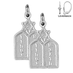 Sterling Silver 23mm Ten Commandments Earrings (White or Yellow Gold Plated)