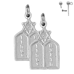 Sterling Silver 23mm Ten Commandments Earrings (White or Yellow Gold Plated)