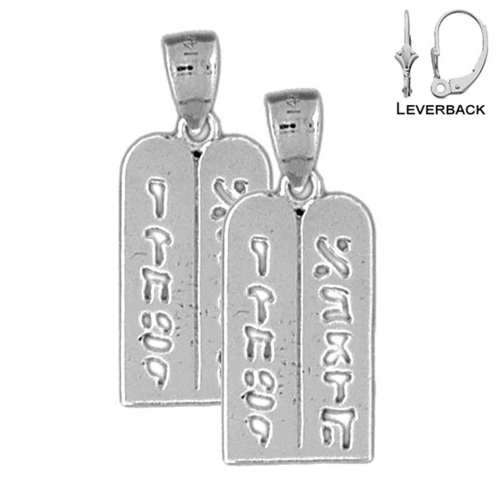 Sterling Silver 25mm Ten Commandments Earrings (White or Yellow Gold Plated)
