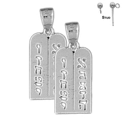 Sterling Silver 25mm Ten Commandments Earrings (White or Yellow Gold Plated)