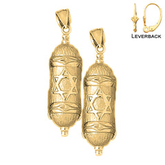 14K or 18K Gold Jewish Torah Scroll with Star Earrings