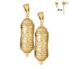 Sterling Silver 45mm Jewish Torah Scroll with Star Earrings (White or Yellow Gold Plated)