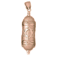 10K, 14K or 18K Gold Jewish Torah Scroll with Star Pendant