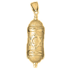 10K, 14K or 18K Gold Jewish Torah Scroll with Star Pendant