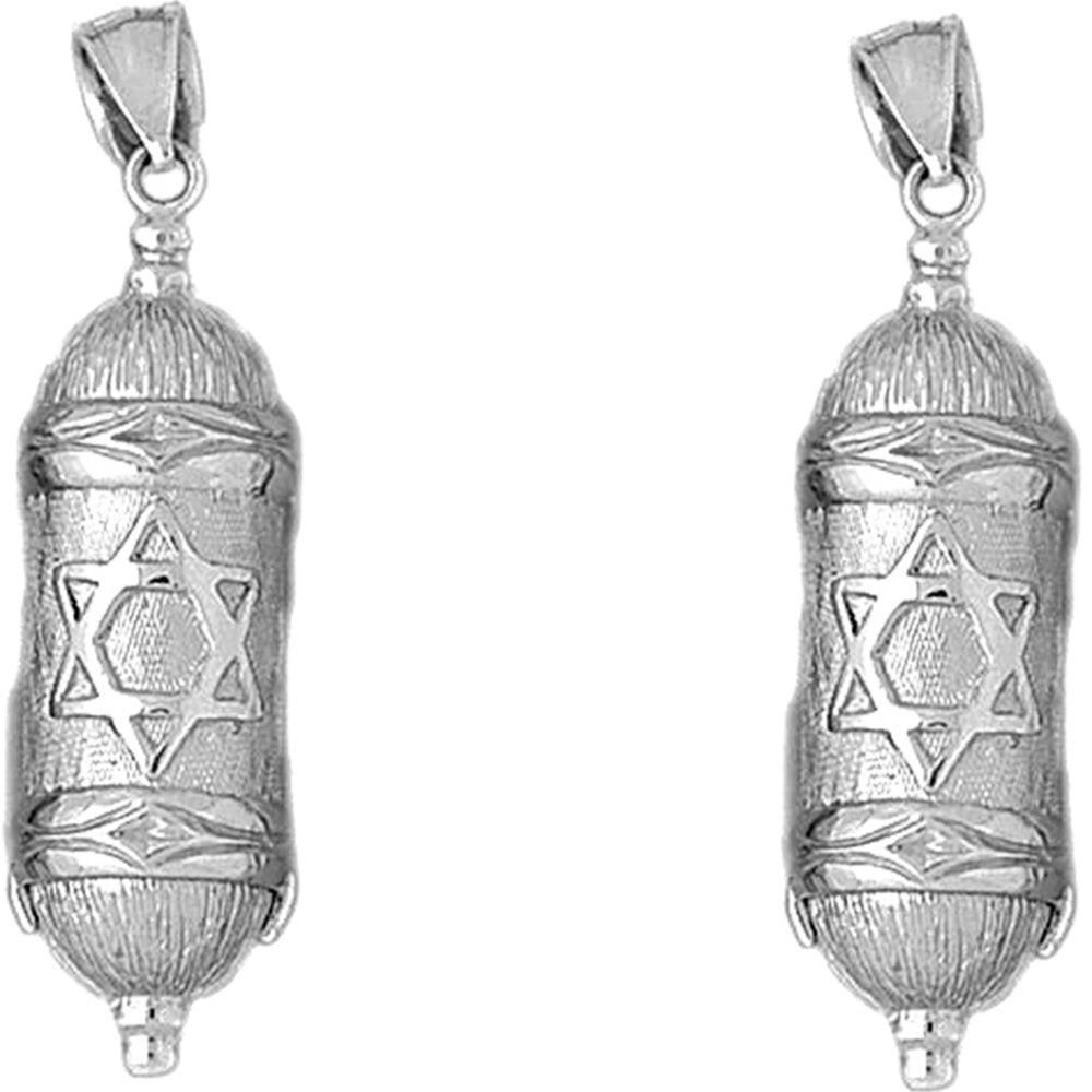 Sterling Silver 45mm Jewish Torah Scroll with Star Earrings