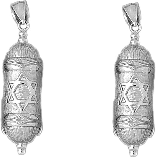 Sterling Silver 45mm Jewish Torah Scroll with Star Earrings