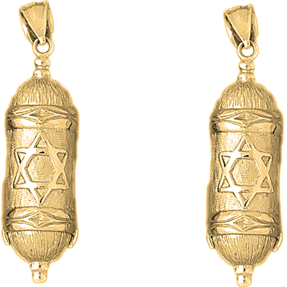 14K or 18K Gold 45mm Jewish Torah Scroll with Star Earrings