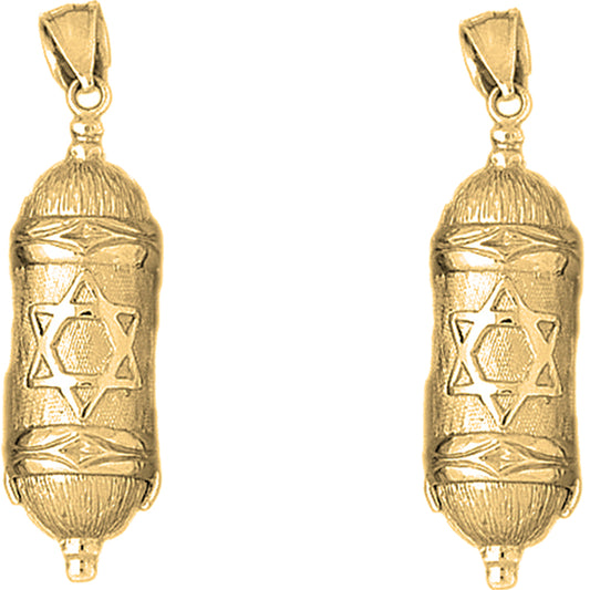 Yellow Gold-plated Silver 45mm Jewish Torah Scroll with Star Earrings