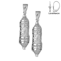 Sterling Silver 34mm Jewish Torah Scroll Earrings (White or Yellow Gold Plated)