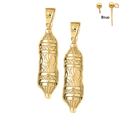 Sterling Silver 34mm Jewish Torah Scroll Earrings (White or Yellow Gold Plated)