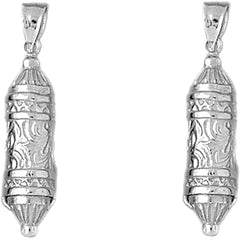 Sterling Silver 34mm Jewish Torah Scroll Earrings