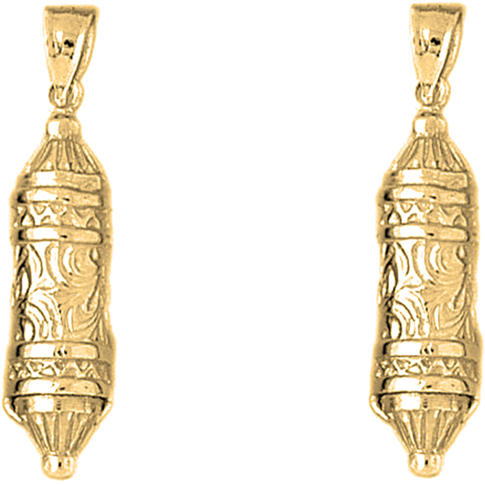 Yellow Gold-plated Silver 34mm Jewish Torah Scroll Earrings