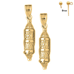 Sterling Silver 39mm Jewish Torah Scroll with Star Earrings (White or Yellow Gold Plated)