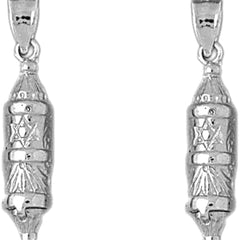 Sterling Silver 39mm Jewish Torah Scroll with Star Earrings