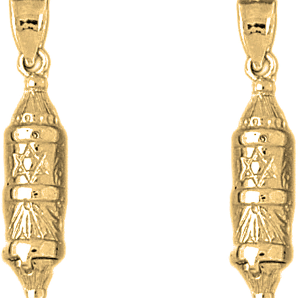 Yellow Gold-plated Silver 39mm Jewish Torah Scroll with Star Earrings