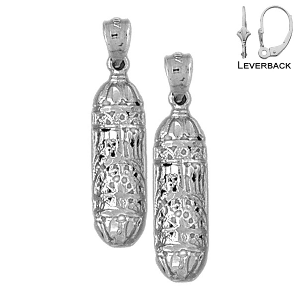 Sterling Silver 32mm Jewish Torah Scroll Earrings (White or Yellow Gold Plated)