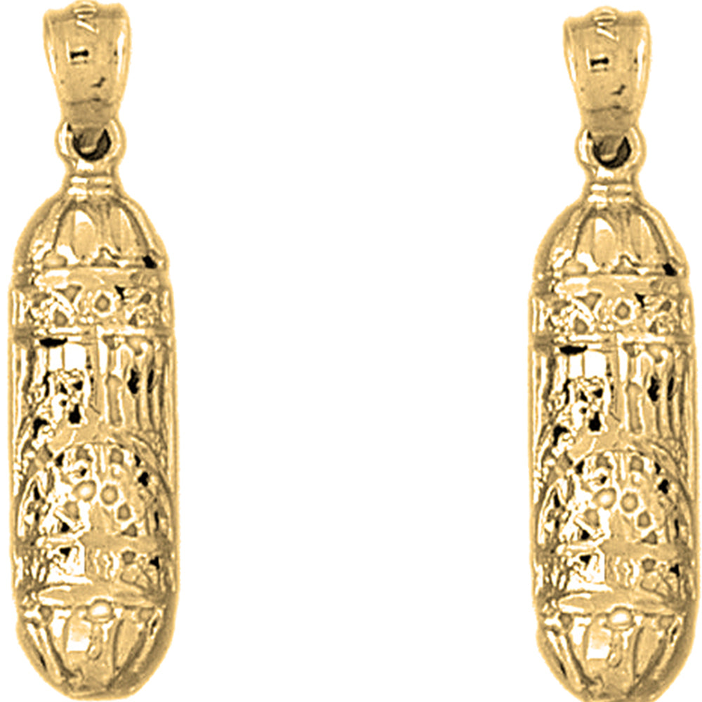 Yellow Gold-plated Silver 32mm Jewish Torah Scroll Earrings