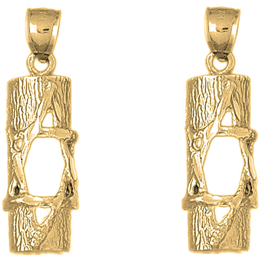Yellow Gold-plated Silver 37mm Jewish Torah Scroll with Star Earrings