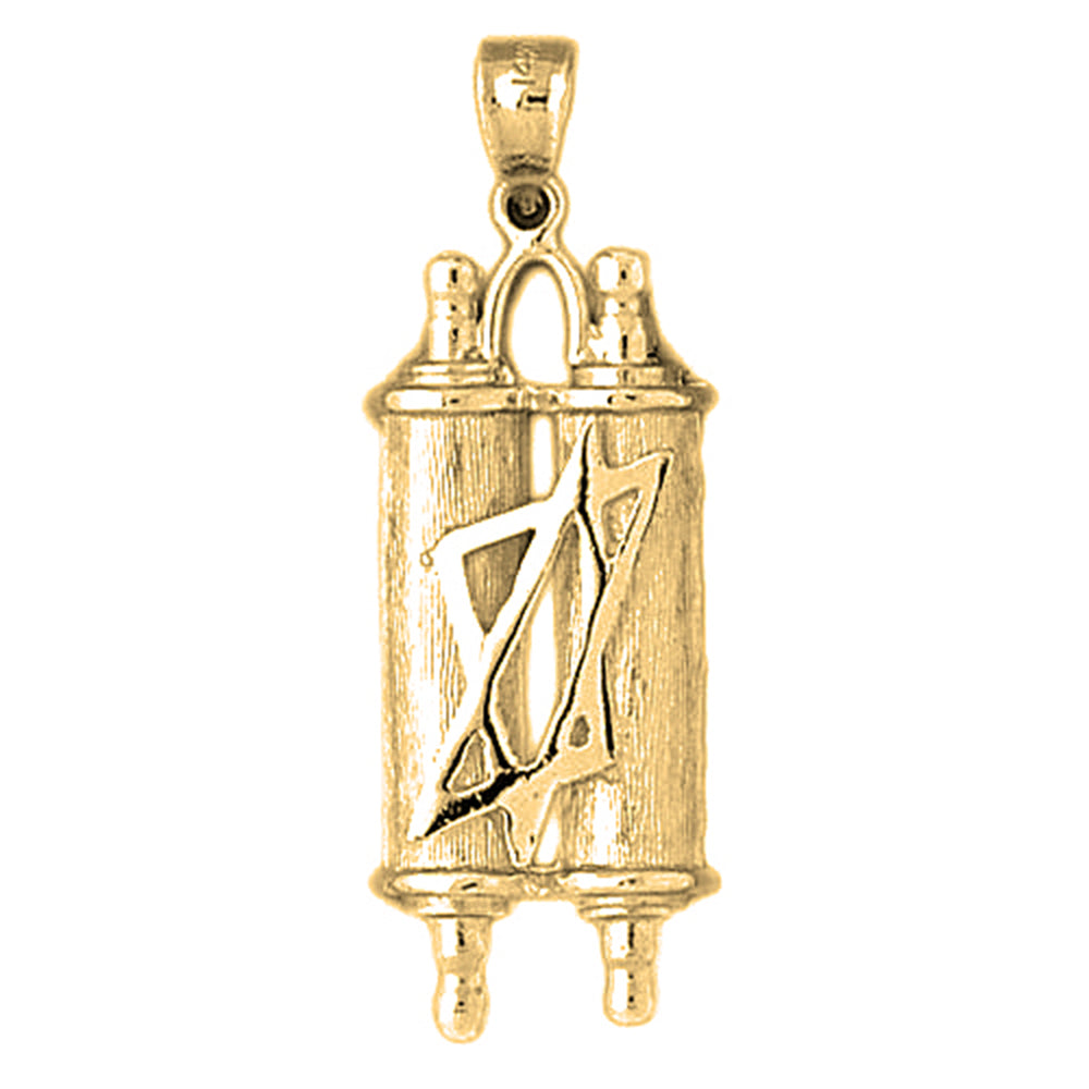 10K, 14K or 18K Gold Jewish Torah Scroll with Star Pendant