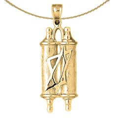 10K, 14K or 18K Gold Jewish Torah Scroll with Star Pendant