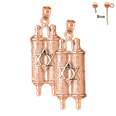 14K or 18K Gold Jewish Torah Scroll with Star Earrings