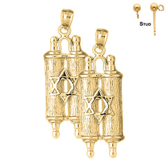 Sterling Silver 40mm Jewish Torah Scroll with Star Earrings (White or Yellow Gold Plated)
