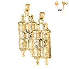 14K or 18K Gold Jewish Torah Scroll with Star Earrings