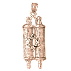 10K, 14K or 18K Gold Jewish Torah Scroll with Star Pendant