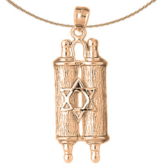 10K, 14K or 18K Gold Jewish Torah Scroll with Star Pendant