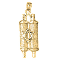 10K, 14K or 18K Gold Jewish Torah Scroll with Star Pendant