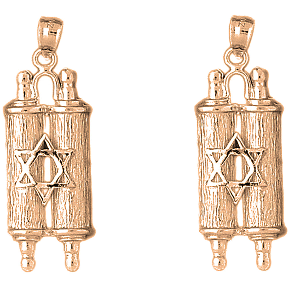 14K or 18K Gold 40mm Jewish Torah Scroll with Star Earrings