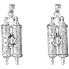 Sterling Silver 40mm Jewish Torah Scroll with Star Earrings