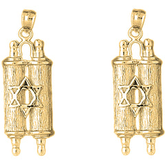 Yellow Gold-plated Silver 40mm Jewish Torah Scroll with Star Earrings
