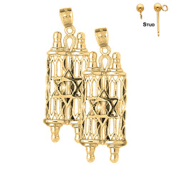 Sterling Silver 39mm Jewish Torah Scroll with Star Earrings (White or Yellow Gold Plated)