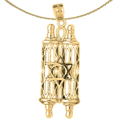 10K, 14K or 18K Gold Jewish Torah Scroll with Star Pendant