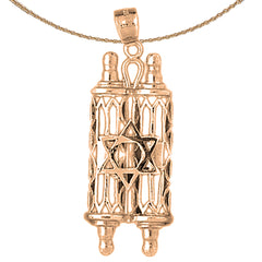 10K, 14K or 18K Gold Jewish Torah Scroll with Star Pendant